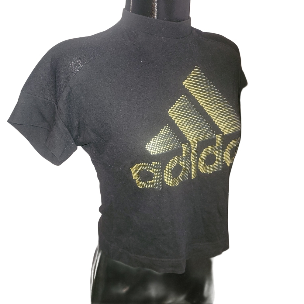 Adidas Black and Gold Logo Cropped Tshirt Size S - Picture 3 of 5